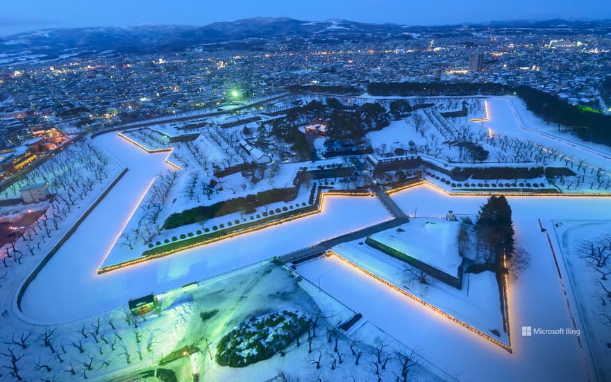 Snow-covered Goryokaku, Hakodate, Hokkaido