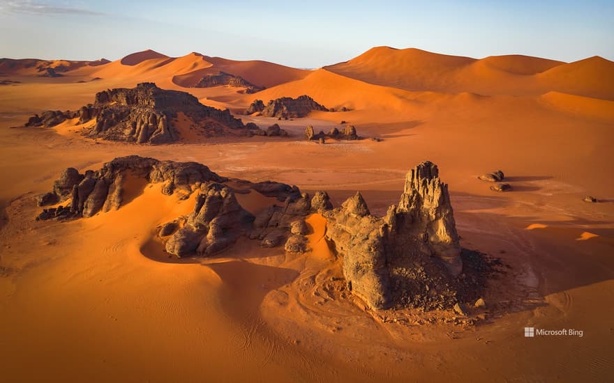 Rock formations and sand dunes in the Sahara, Djanet, Algeria