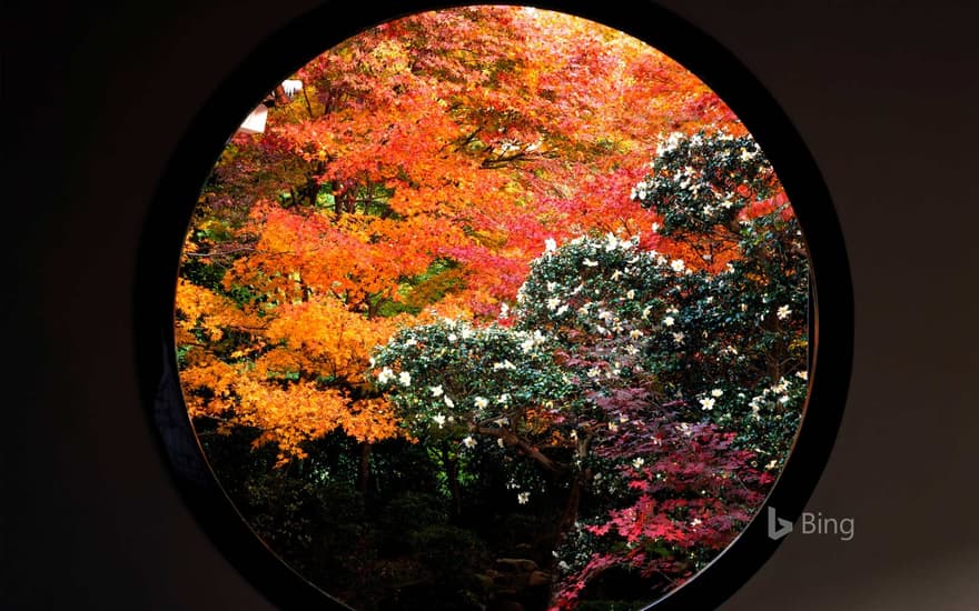 Circular window at Genko-an Temple, Kyoto, Japan