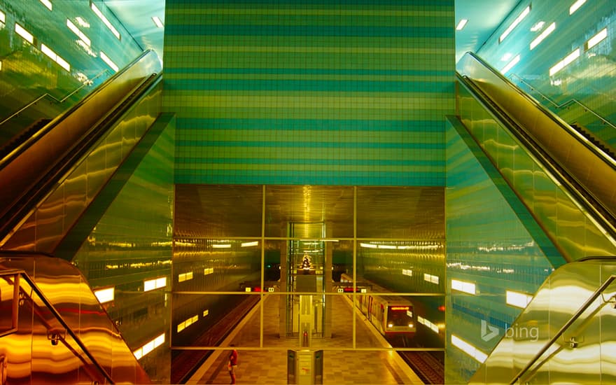 Überseequartier U-Bahn station in HafenCity, Hamburg, Germany