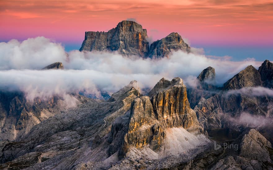 Averau and Monte Pelmo seen from Lagazuoi mountain near Cortina d'Ampezzo, Italy