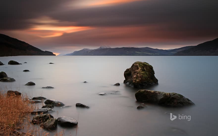 Loch Ness in the Scottish Highlands at sunset