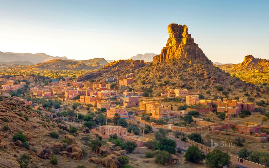 The village of Aguerd Oudad and the larger town of Tafraout in Morocco