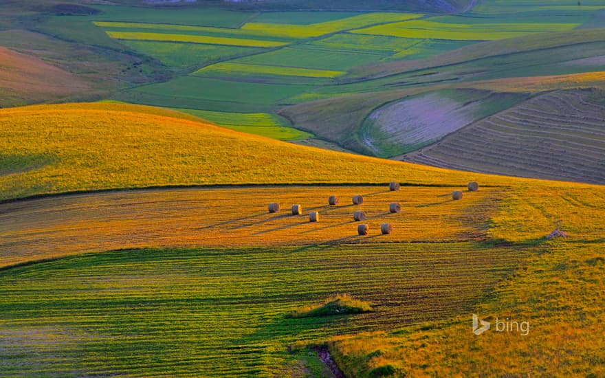 Sunset on Pian Grande plateau, Perugia district, Italy