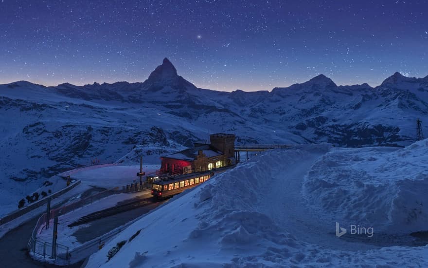 Gornergrat railway station and the Matterhorn in Zermatt, Switzerland