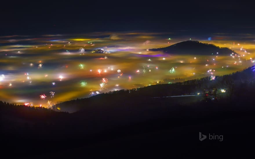 Fireworks and fog in Salzburg, Austria