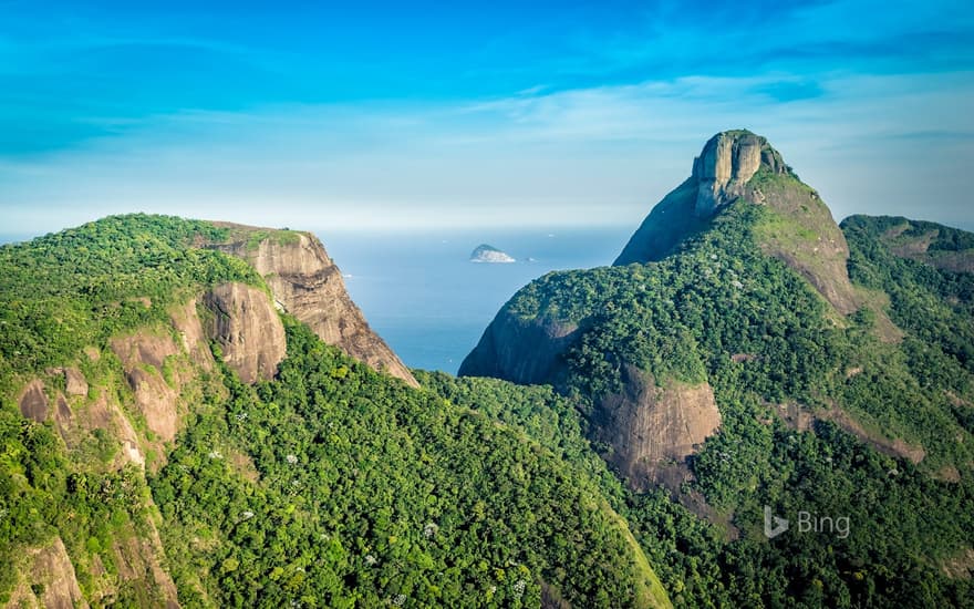 Aerial view of Rio de Janeiro's Pedra da Gávea Mountain, Brazil